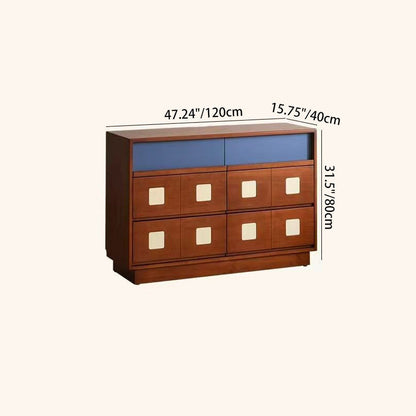 Traditional French Boxwood Plywood Rectangular Square Storage Cabinet 5/6-Drawer For Living Room
