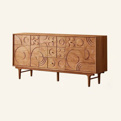 Traditional French Pine Wood Rectangular Patterned Storage Cabinet 3-Drawer For Living Room