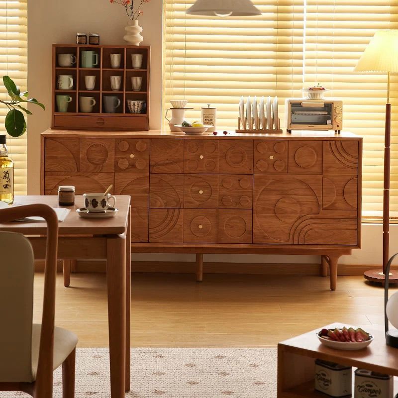 Traditional French Pine Wood Rectangular Patterned Storage Cabinet 3-Drawer For Living Room