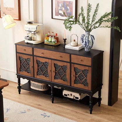 Traditional French Pine Wood Glass Rectangular Diamond Cylindrical Storage Cabinet 3-Drawer For Living Room