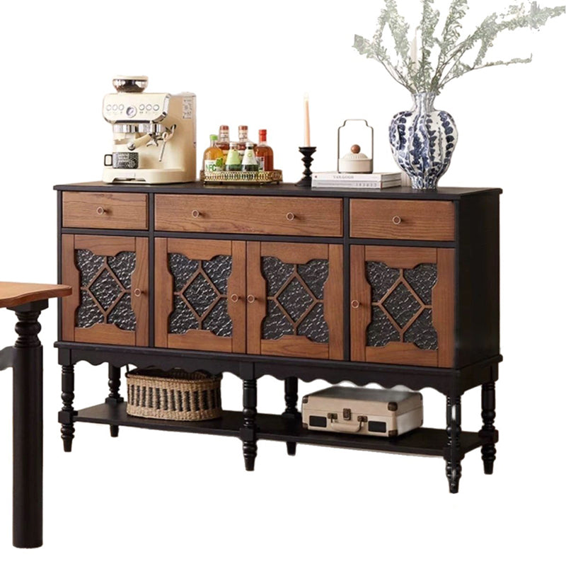 Traditional French Pine Wood Glass Rectangular Diamond Cylindrical Storage Cabinet 3-Drawer For Living Room