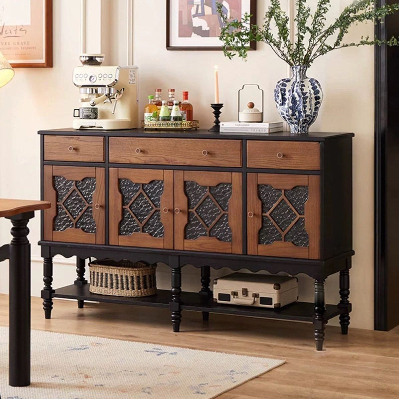 Traditional French Pine Wood Glass Rectangular Diamond Cylindrical Storage Cabinet 3-Drawer For Living Room