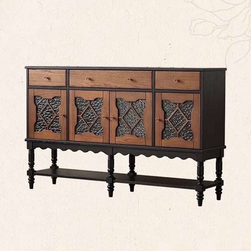 Traditional French Pine Wood Glass Rectangular Diamond Cylindrical Storage Cabinet 3-Drawer For Living Room