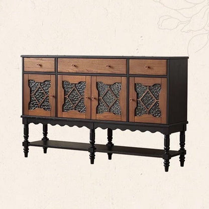 Traditional French Pine Wood Glass Rectangular Diamond Cylindrical Storage Cabinet 3-Drawer For Living Room