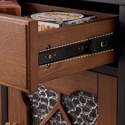 Traditional French Pine Wood Glass Rectangular Diamond Cylindrical Storage Cabinet 3-Drawer For Living Room