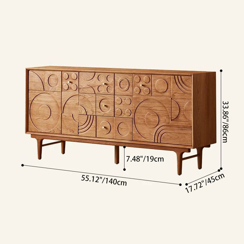 Traditional French Pine Wood Rectangular Patterned Storage Cabinet 3-Drawer For Living Room