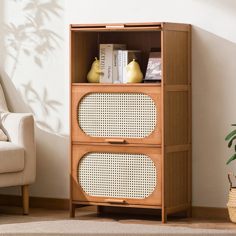 Traditional Chinese Bamboo Plastic Rattan Openwork Square Storage Cabinet 1/2/3/4/5-Storage For Living Room