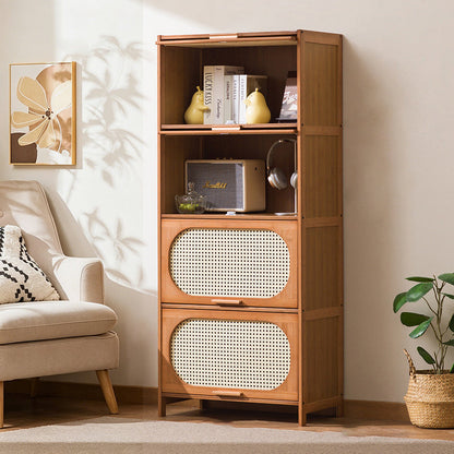 Traditional Chinese Bamboo Plastic Rattan Openwork Square Storage Cabinet 1/2/3/4/5-Storage For Living Room