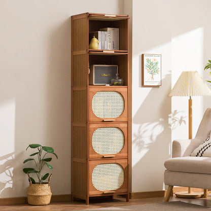 Traditional Chinese Bamboo Plastic Rattan Openwork Square Storage Cabinet 1/2/3/4/5-Storage For Living Room