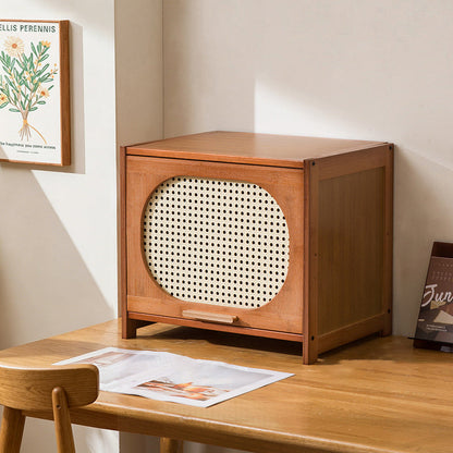 Traditional Chinese Bamboo Plastic Rattan Openwork Square Storage Cabinet 1/2/3/4/5-Storage For Living Room