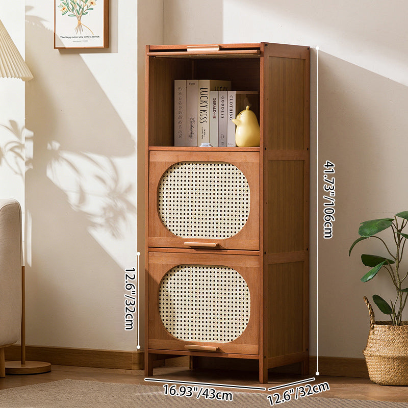Traditional Chinese Bamboo Plastic Rattan Openwork Square Storage Cabinet 1/2/3/4/5-Storage For Living Room