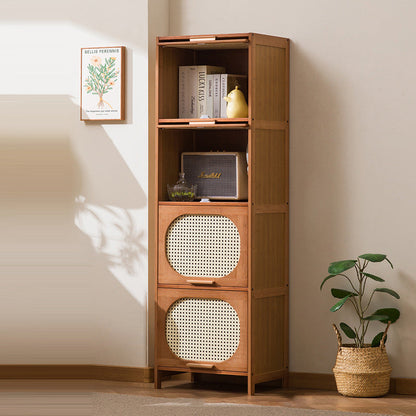 Traditional Chinese Bamboo Plastic Rattan Openwork Square Storage Cabinet 1/2/3/4/5-Storage For Living Room
