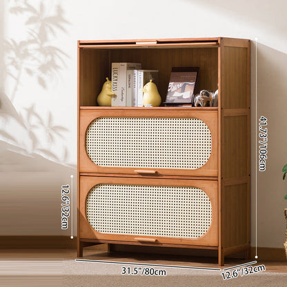 Traditional Chinese Bamboo Plastic Rattan Rectangular Openwork Storage Cabinet 3/4/5-Storages For Living Room