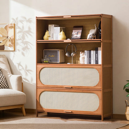 Traditional Chinese Bamboo Plastic Rattan Rectangular Openwork Storage Cabinet 3/4/5-Storages For Living Room