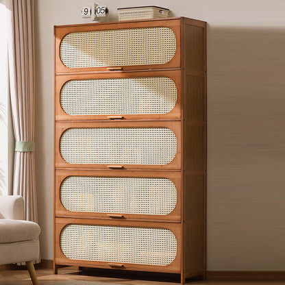 Traditional Chinese Bamboo Plastic Rattan Rectangular Openwork Storage Cabinet 3/4/5-Storages For Living Room