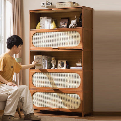 Traditional Chinese Bamboo Plastic Rattan Rectangular Openwork Storage Cabinet 3/4/5-Storages For Living Room