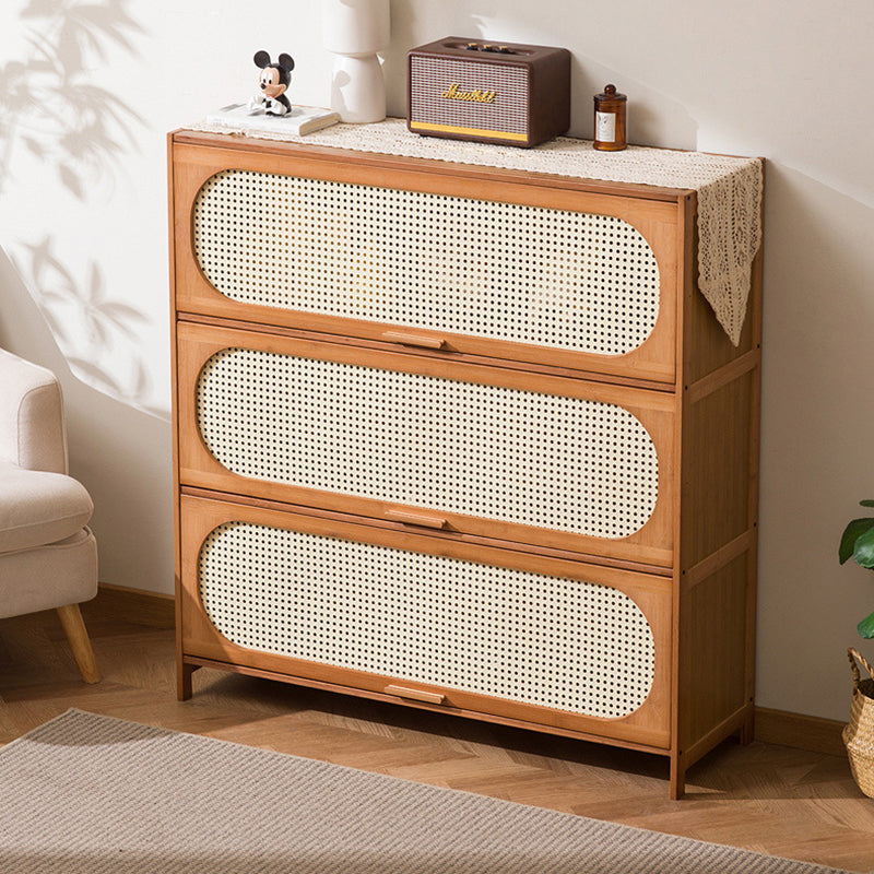 Traditional Chinese Bamboo Plastic Rattan Rectangular Openwork Storage Cabinet 3/4/5-Storages For Living Room