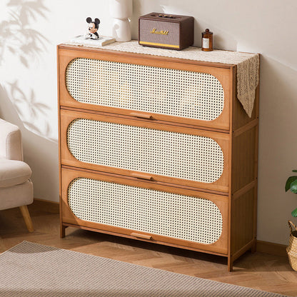 Traditional Chinese Bamboo Plastic Rattan Rectangular Openwork Storage Cabinet 3/4/5-Storages For Living Room