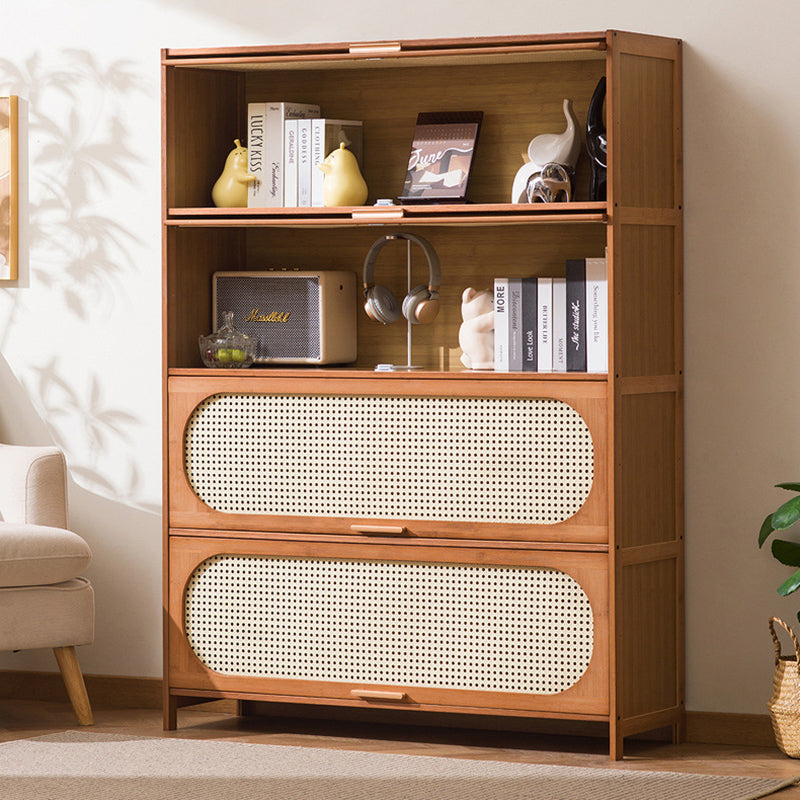 Traditional Chinese Bamboo Plastic Rattan Rectangular Openwork Storage Cabinet 3/4/5-Storages For Living Room