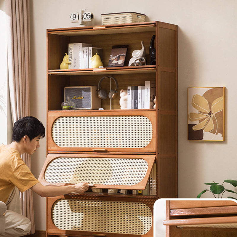 Traditional Chinese Bamboo Plastic Rattan Rectangular Openwork Storage Cabinet 3/4/5-Storages For Living Room