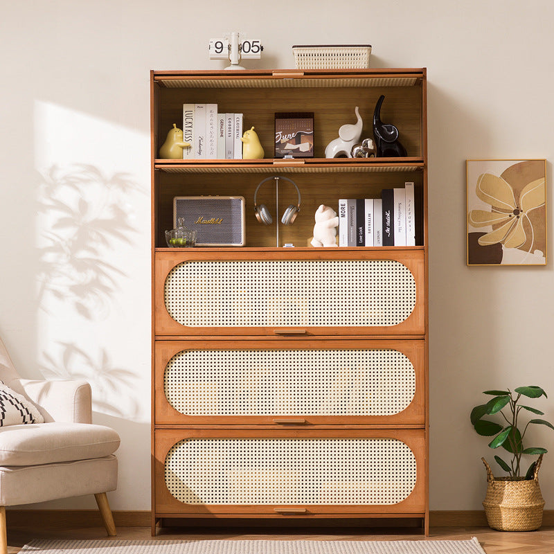 Traditional Chinese Bamboo Plastic Rattan Rectangular Openwork Storage Cabinet 3/4/5-Storages For Living Room