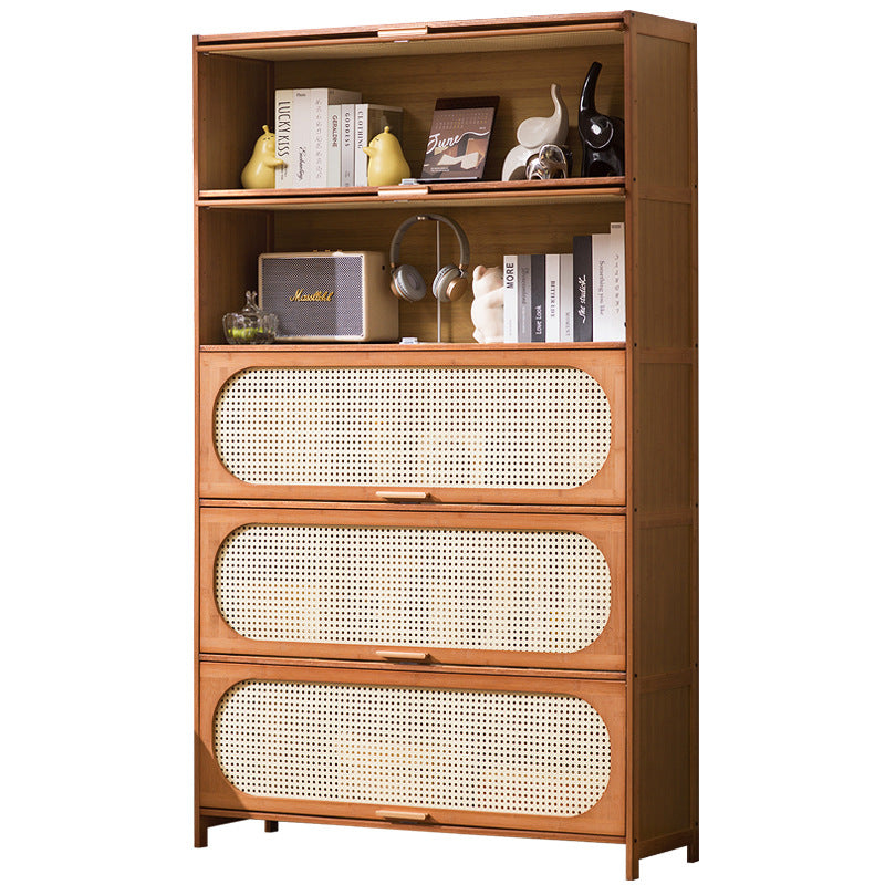 Traditional Chinese Bamboo Plastic Rattan Rectangular Openwork Storage Cabinet 3/4/5-Storages For Living Room
