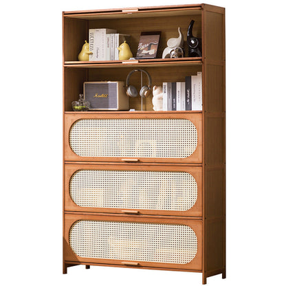Traditional Chinese Bamboo Plastic Rattan Rectangular Openwork Storage Cabinet 3/4/5-Storages For Living Room
