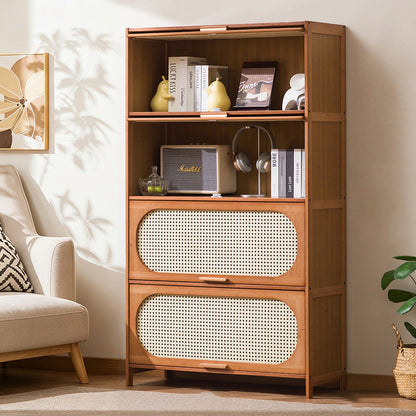 Traditional Chinese Bamboo Plastic Rattan Rectangular Openwork Storage Cabinet 3/4/5-Storages For Living Room