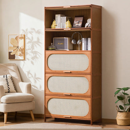 Traditional Chinese Bamboo Plastic Rattan Rectangular Openwork Storage Cabinet 3/4/5-Storages For Living Room