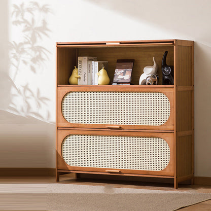 Traditional Chinese Bamboo Plastic Rattan Rectangular Openwork Storage Cabinet 3/4/5-Storages For Living Room
