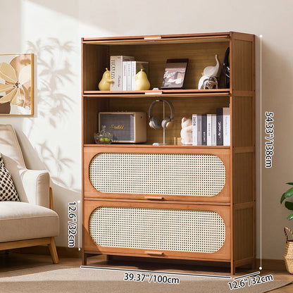 Traditional Chinese Bamboo Plastic Rattan Rectangular Openwork Storage Cabinet 3/4/5-Storages For Living Room