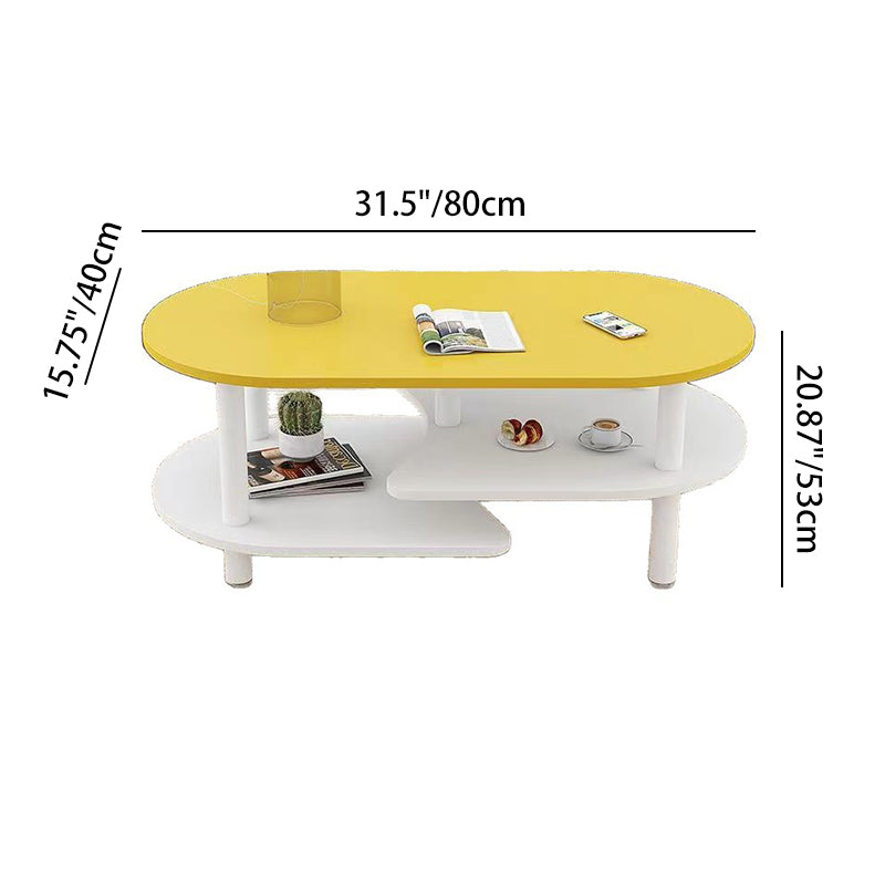 Contemporary Scandinavian Engineered Wood Wood Legs Curved Oval Coffee Table With 3-Tier For Living Room