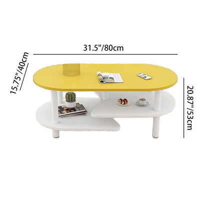 Contemporary Scandinavian Engineered Wood Wood Legs Curved Oval Coffee Table With 3-Tier For Living Room