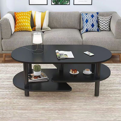 Contemporary Scandinavian Engineered Wood Wood Legs Curved Oval Coffee Table With 3-Tier For Living Room