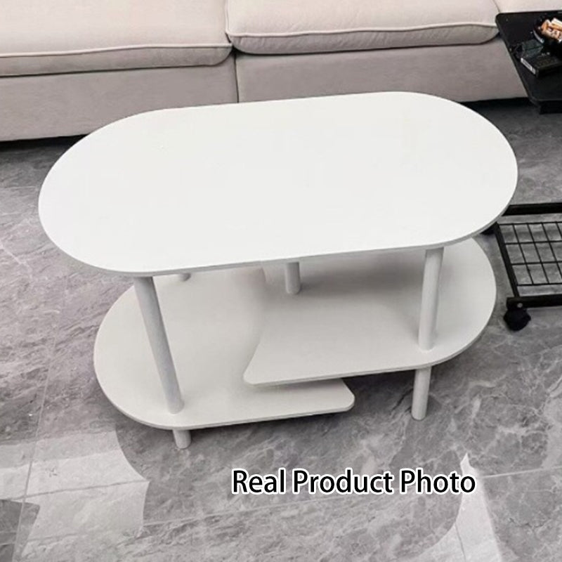 Contemporary Scandinavian Engineered Wood Wood Legs Curved Oval Coffee Table With 3-Tier For Living Room