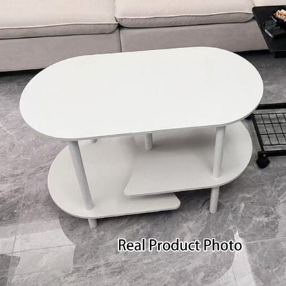 Contemporary Scandinavian Engineered Wood Wood Legs Curved Oval Coffee Table With 3-Tier For Living Room