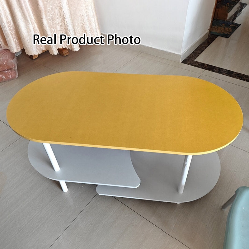 Contemporary Scandinavian Engineered Wood Wood Legs Curved Oval Coffee Table With 3-Tier For Living Room