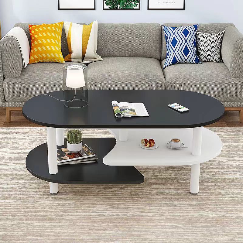 Contemporary Scandinavian Engineered Wood Wood Legs Curved Oval Coffee Table With 3-Tier For Living Room