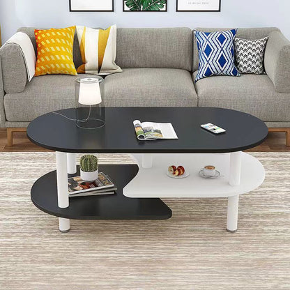 Contemporary Scandinavian Engineered Wood Wood Legs Curved Oval Coffee Table With 3-Tier For Living Room