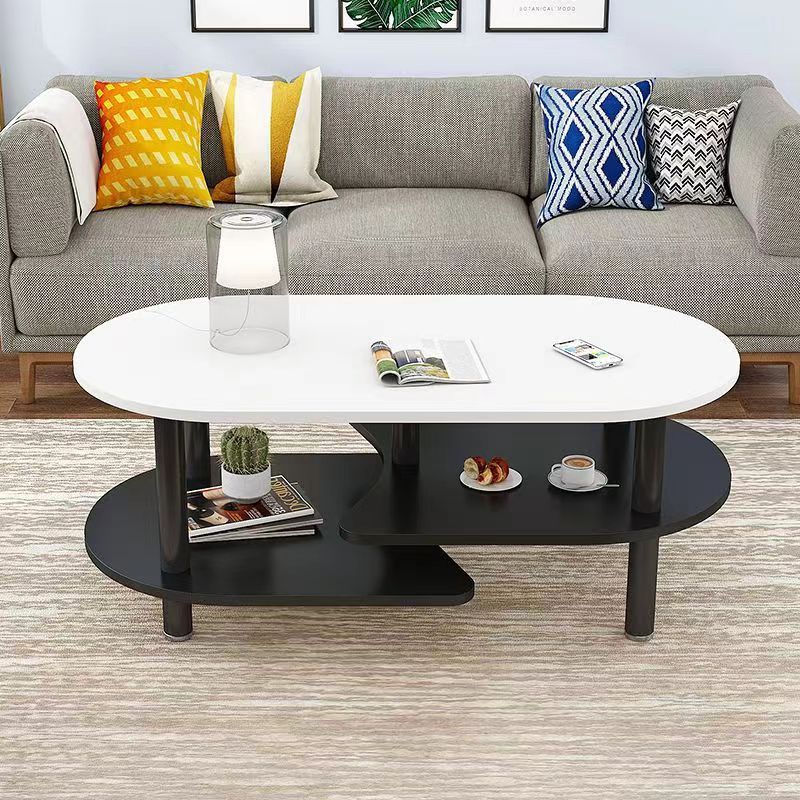 Contemporary Scandinavian Engineered Wood Wood Legs Curved Oval Coffee Table With 3-Tier For Living Room
