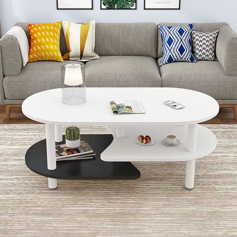 Contemporary Scandinavian Engineered Wood Wood Legs Curved Oval Coffee Table With 3-Tier For Living Room