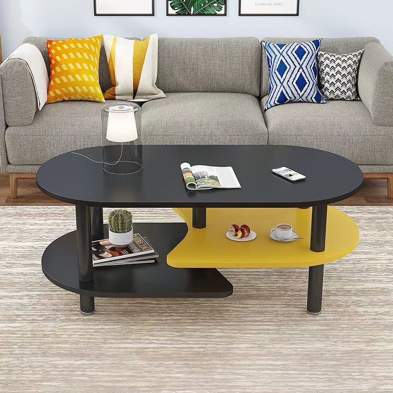 Contemporary Scandinavian Engineered Wood Wood Legs Curved Oval Coffee Table With 3-Tier For Living Room