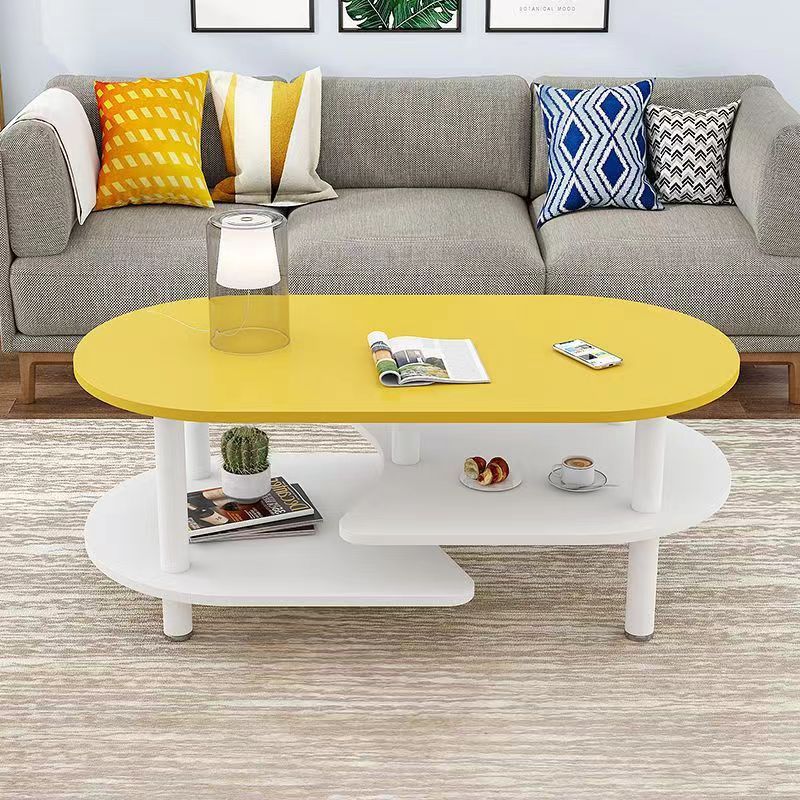 Contemporary Scandinavian Engineered Wood Wood Legs Curved Oval Coffee Table With 3-Tier For Living Room