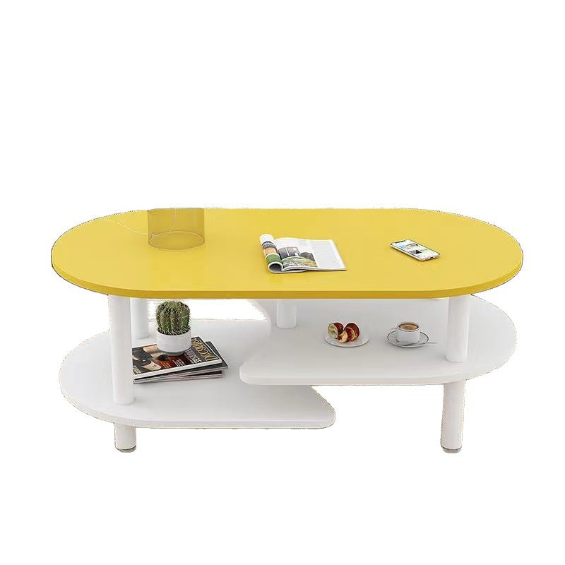 Contemporary Scandinavian Engineered Wood Wood Legs Curved Oval Coffee Table With 3-Tier For Living Room