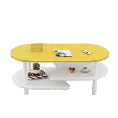 Contemporary Scandinavian Engineered Wood Wood Legs Curved Oval Coffee Table With 3-Tier For Living Room
