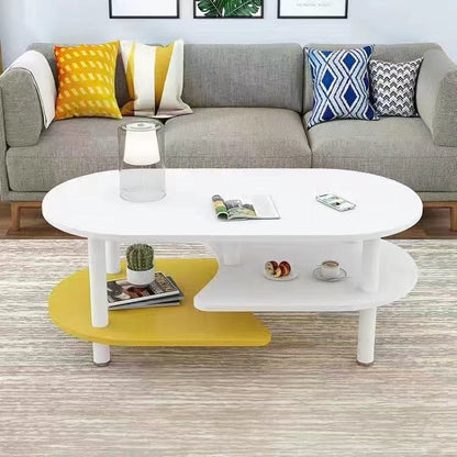 Contemporary Scandinavian Engineered Wood Wood Legs Curved Oval Coffee Table With 3-Tier For Living Room