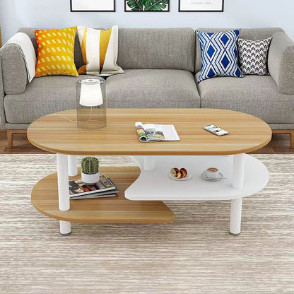 Contemporary Scandinavian Engineered Wood Wood Legs Curved Oval Coffee Table With 3-Tier For Living Room