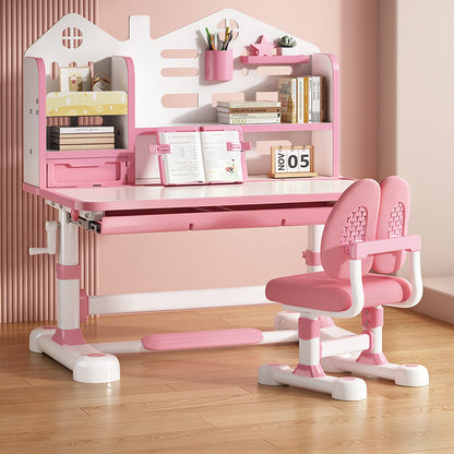 Modern Minimalist Steel MDF PP Rounded Rectangular Adjustable Kids Study Desk Chair Set 1-Drawer For Living Room