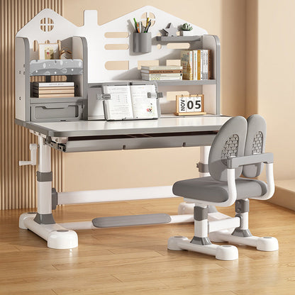Modern Minimalist Steel MDF PP Rounded Rectangular Adjustable Kids Study Desk Chair Set 1-Drawer For Living Room
