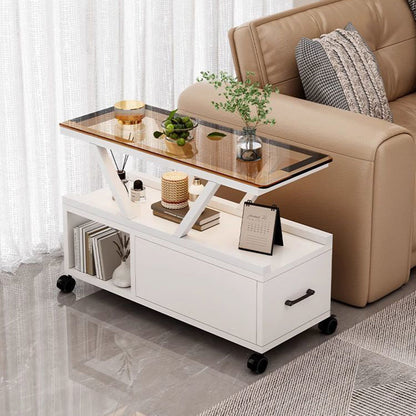 Contemporary Creative Glass Eco Board Movable Rectangular Coffee Table 3-Tier For Living Room